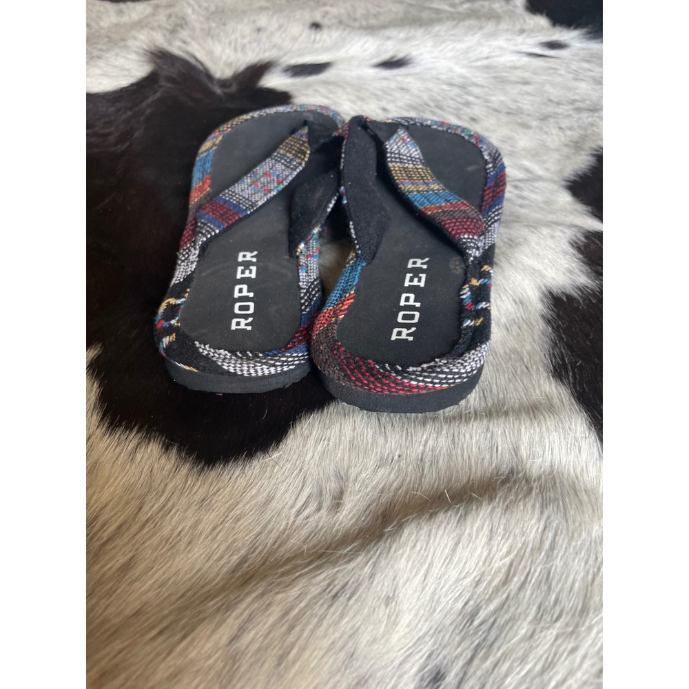 Roper Womens size 6 Fabric Flip Flops Multi Color Southwestern‎ Casual Comfort - Picture 4 of 5